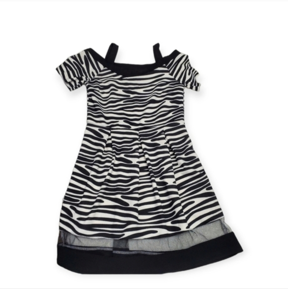 Various Dresses & Skirts - Zebra Print Mini Dress XS Cold Shoulder Mesh Y2K